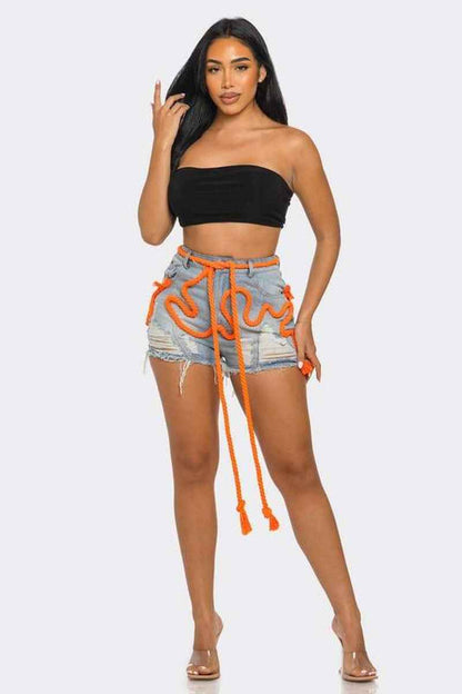 Playful Denim Shorts with Orange Drawstring