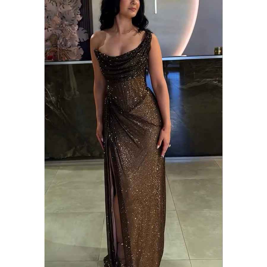 Split Gold and Silver Silk Dress Slim Women