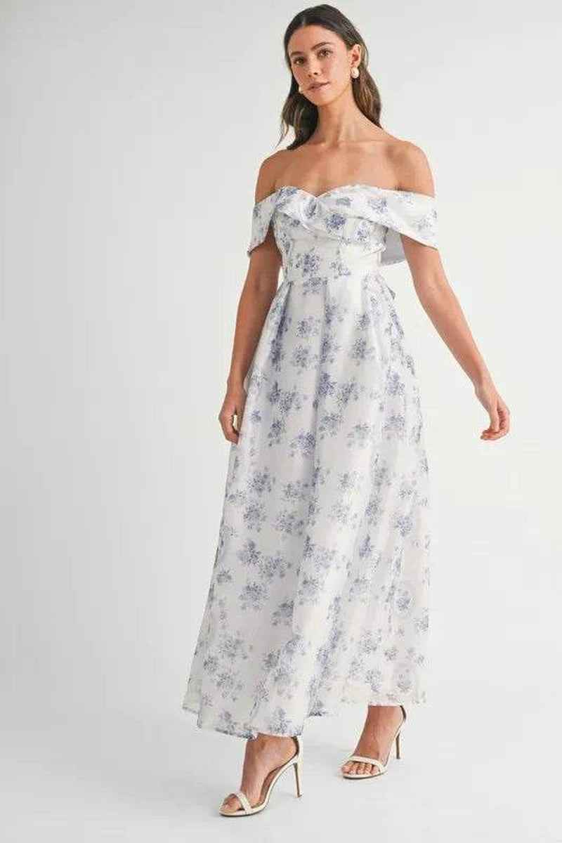 MABLE Floral Printed off Shoulder Maxi Dress