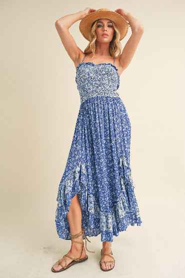 Aemi and Co Ditsy Floral Maxi Dress with Ruffled Hem Cami Style