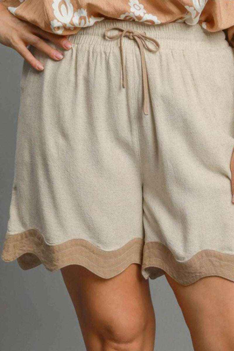 Umgee Full Size Color Blocked Scalloped Hem Shorts plus Size