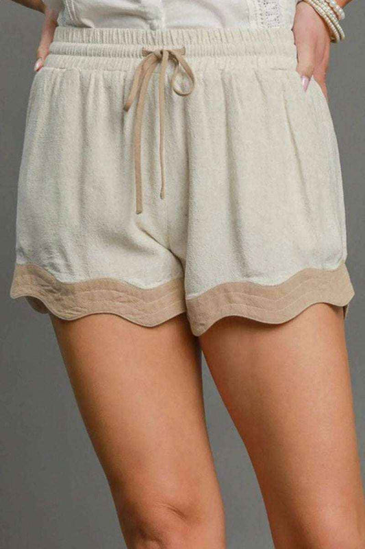 Umgee Full Size Color Blocked Scalloped Hem Shorts plus Size