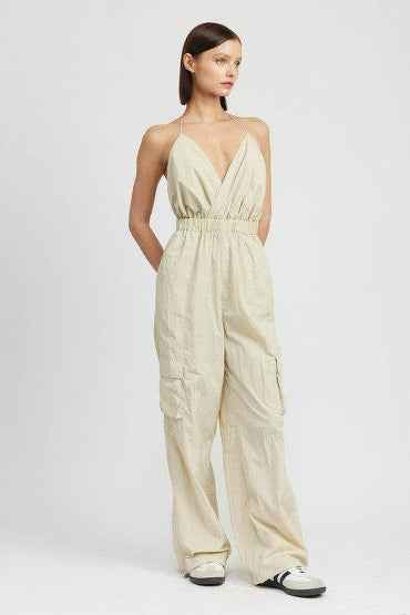 Spaghetti Strap Cargo Jumpsuit for Chic Comfort and Style