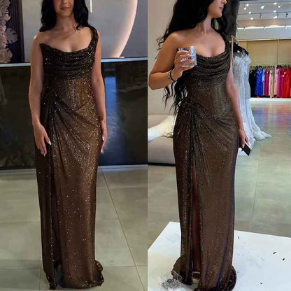 Split Gold and Silver Silk Dress Slim Women