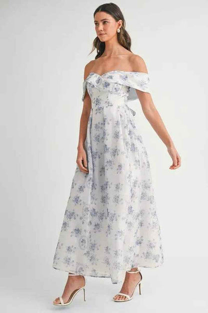 MABLE Floral Printed off Shoulder Maxi Dress