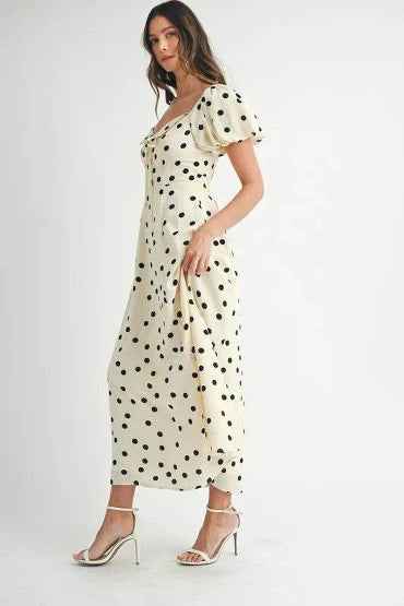 MABLE Polka Dot Puff Sleeve Midi Dress for Effortless Style and Comfort